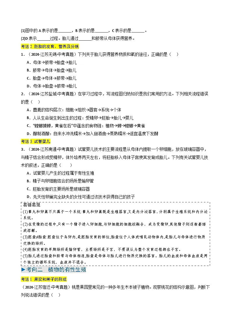 备战2025年中考生物真题分类汇编(江苏专用)专题11生物的生殖和发育(原卷版)第3页