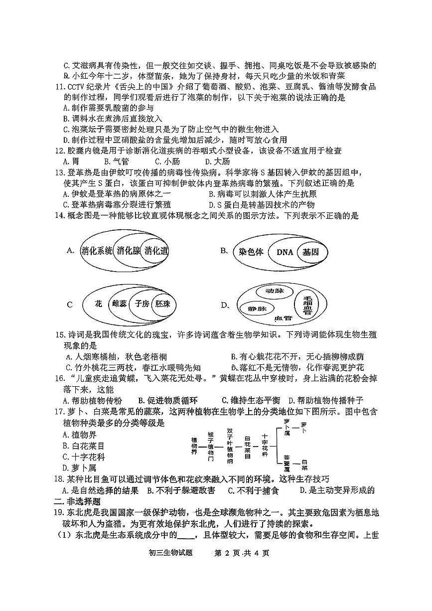 2025年山东省淄博市淄川区八年级一模生物学试卷(中考模拟)第2页