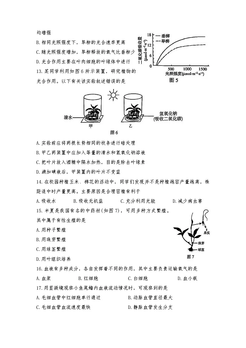 2025年北京市顺义区八年级一模生物试卷(中考模拟)(001)第3页