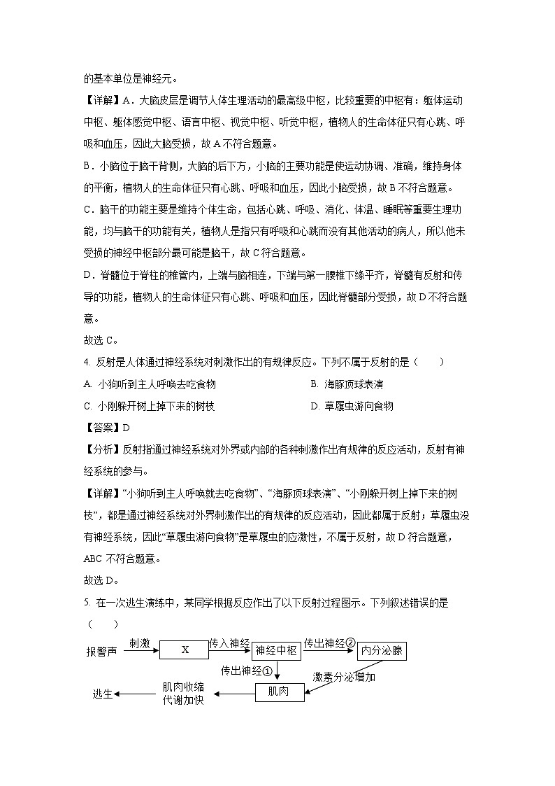 山东省泰安市东平县2023-2024学年七年级下学期期末生物试题(解析版)第3页