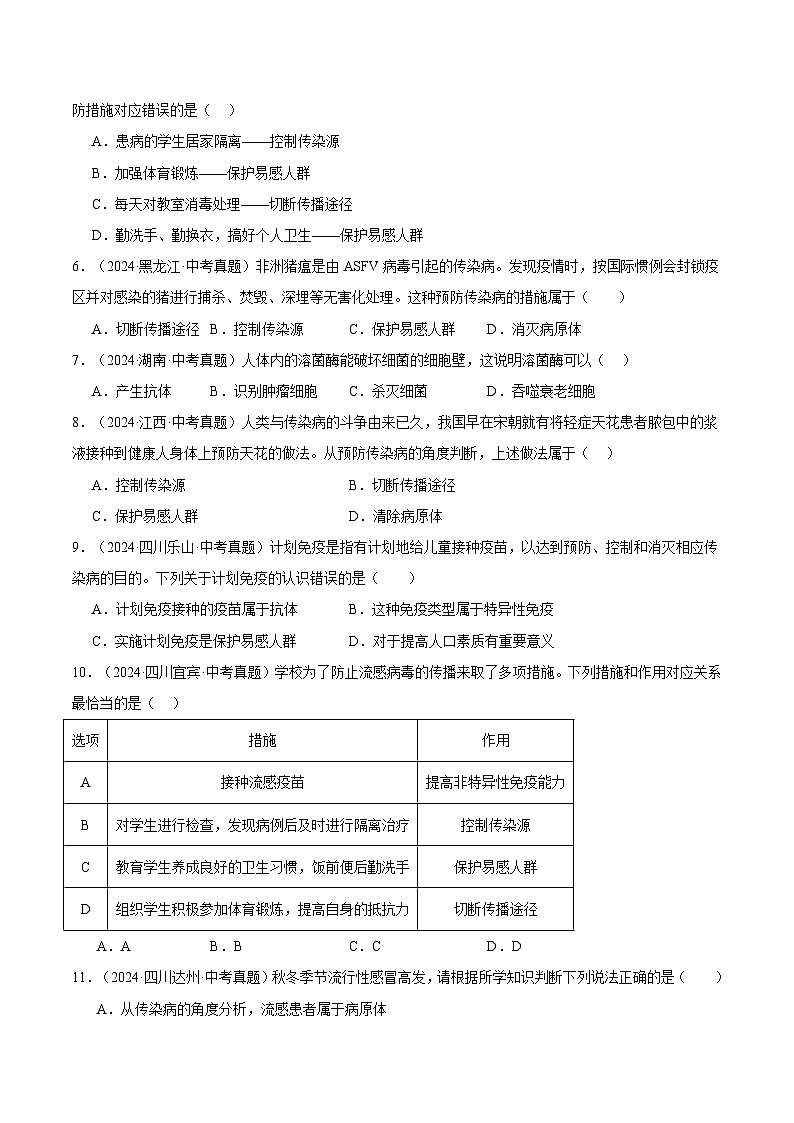 备考2025年中考生物三年真题分类汇编(全国通用)专题13健康地生活(原卷版)第2页