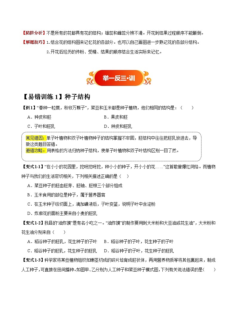 备战2025年中考生物考试易错题(全国通用)易错点07绿色开花植物的一生(5大陷阱+5点提醒)(学生版)第3页