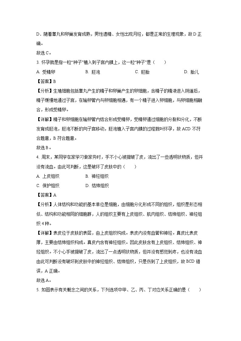 湖南省常德市临澧县2023-2024学年七年级下学期期末生物试题(解析版)第2页