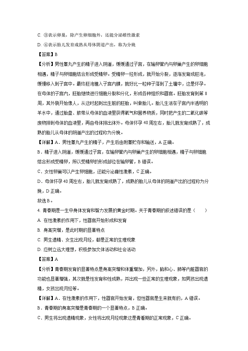 广东省江门市新会区2023-2024学年七年级下学期期末生物试题(解析版)第3页