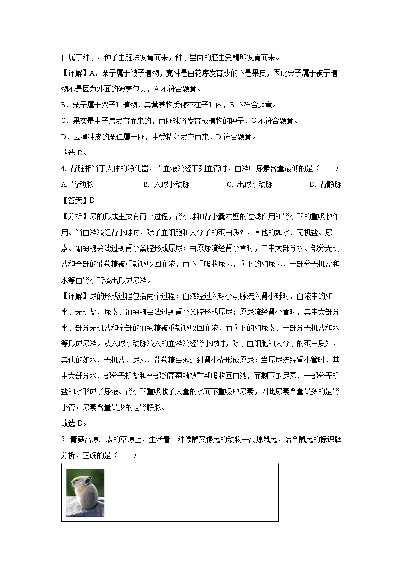 2025年山东省德州市德城区、陵城区和天衢新区中考一模生物试题(解析版)第3页