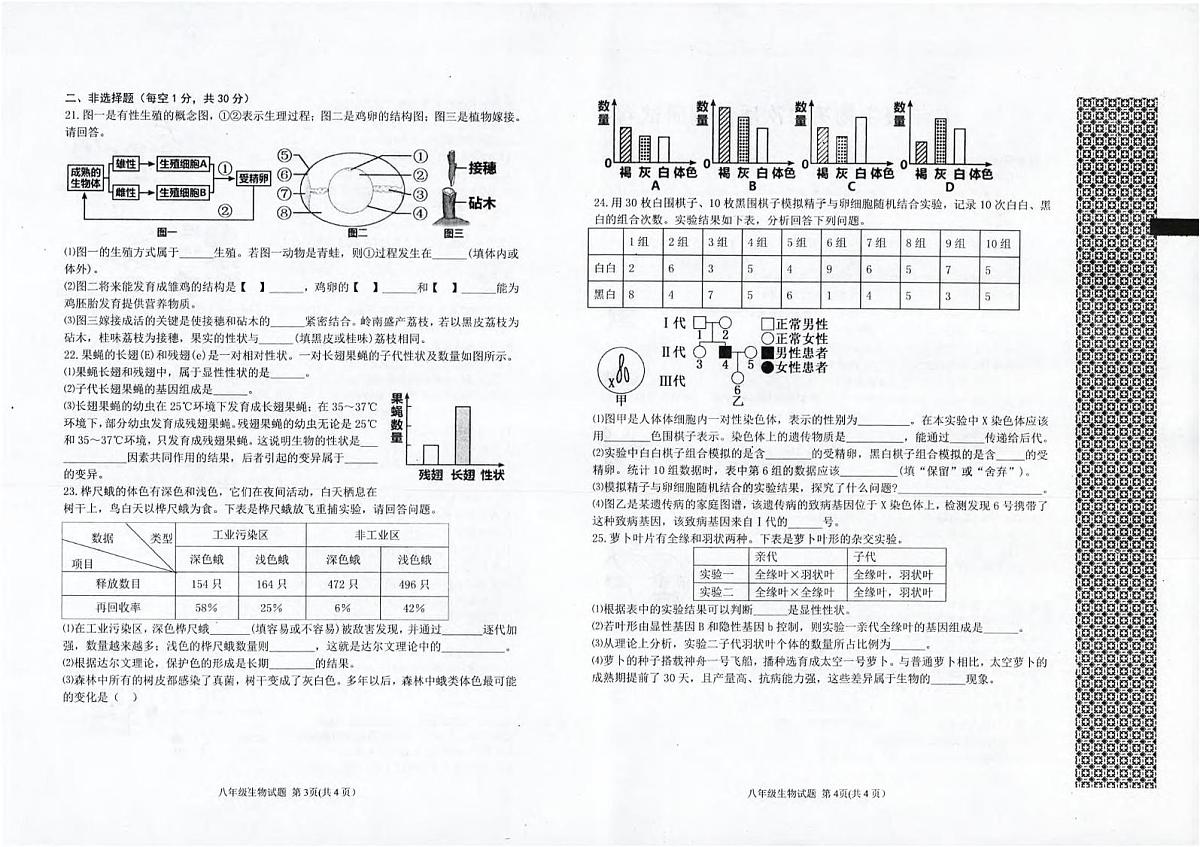 2025年河南省信阳市平桥区八年级第二次质量调研生物试卷(中考模拟)第2页