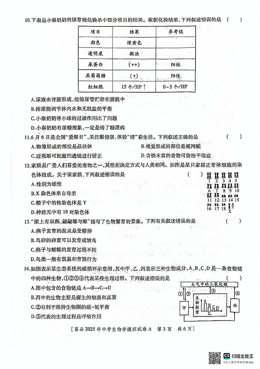 2025年陕西省延安市富县八年级学业水平考试模拟(一模)生物试卷(中考模拟)第3页