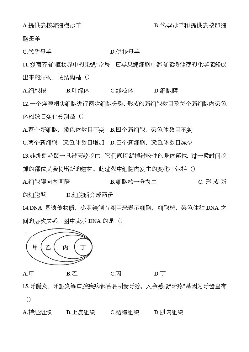 陕西省渭南市韩城市2024-2025学年七年级上学期期中 生物学试题第3页