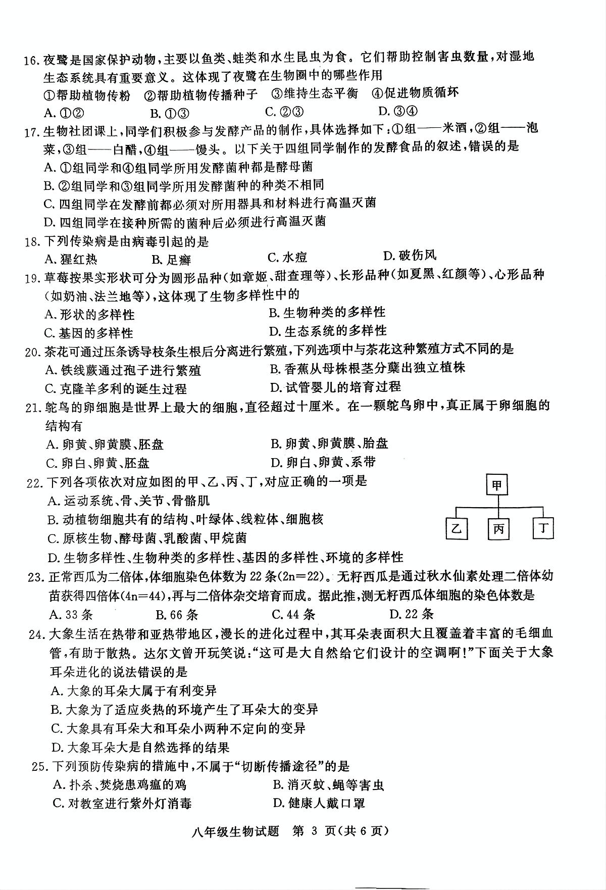 2025年山东省聊城市高唐县二模生物试题 2025年山东省聊城市高唐县二模生物试题第3页