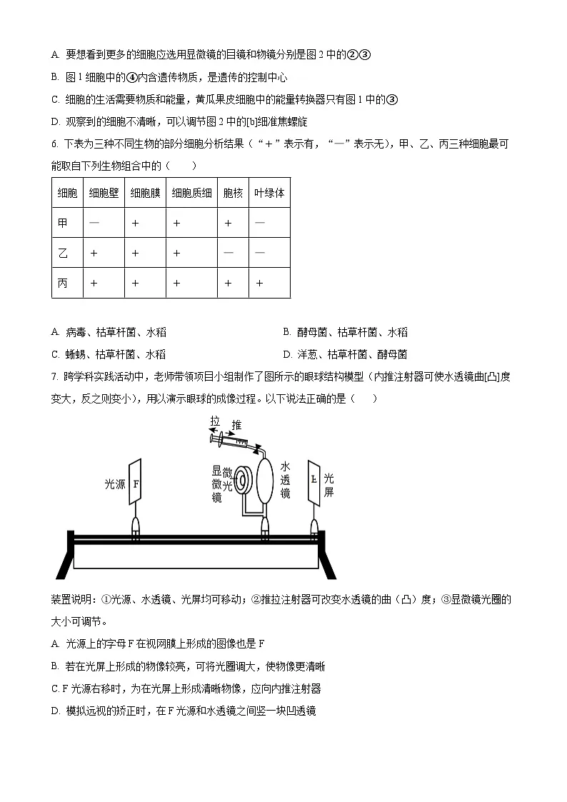 2025年山东省济宁市任城区年八年级中考二模生物试题(中考模拟)第2页
