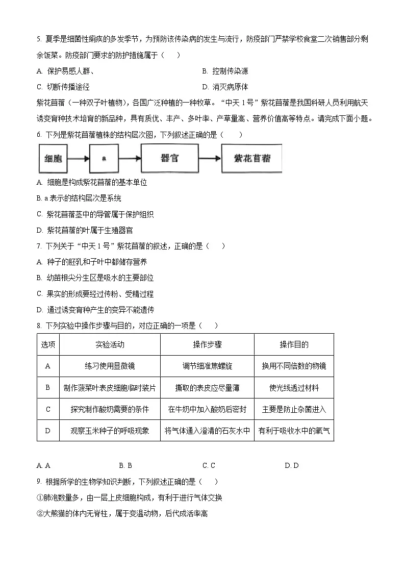 2025年陕西省渭南市临渭区中考二模生物试题(中考模拟)第2页