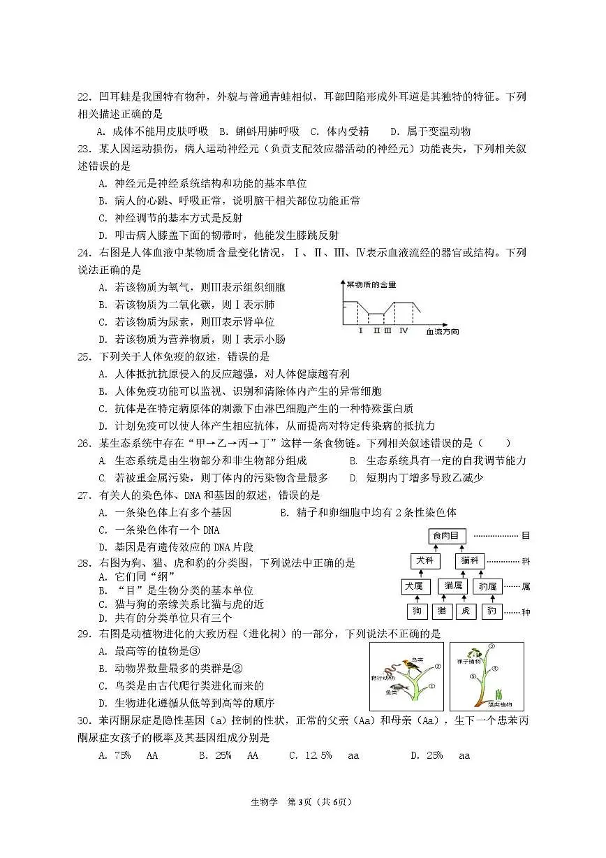 2025年海南省海口市八年级二模生物试题(中考模拟 )第3页