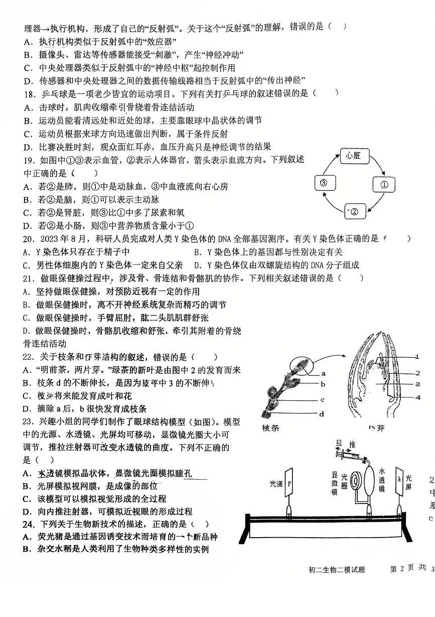2025年河北省石家庄市第四十中学八年级中考二模生物试卷(中考模拟)第3页
