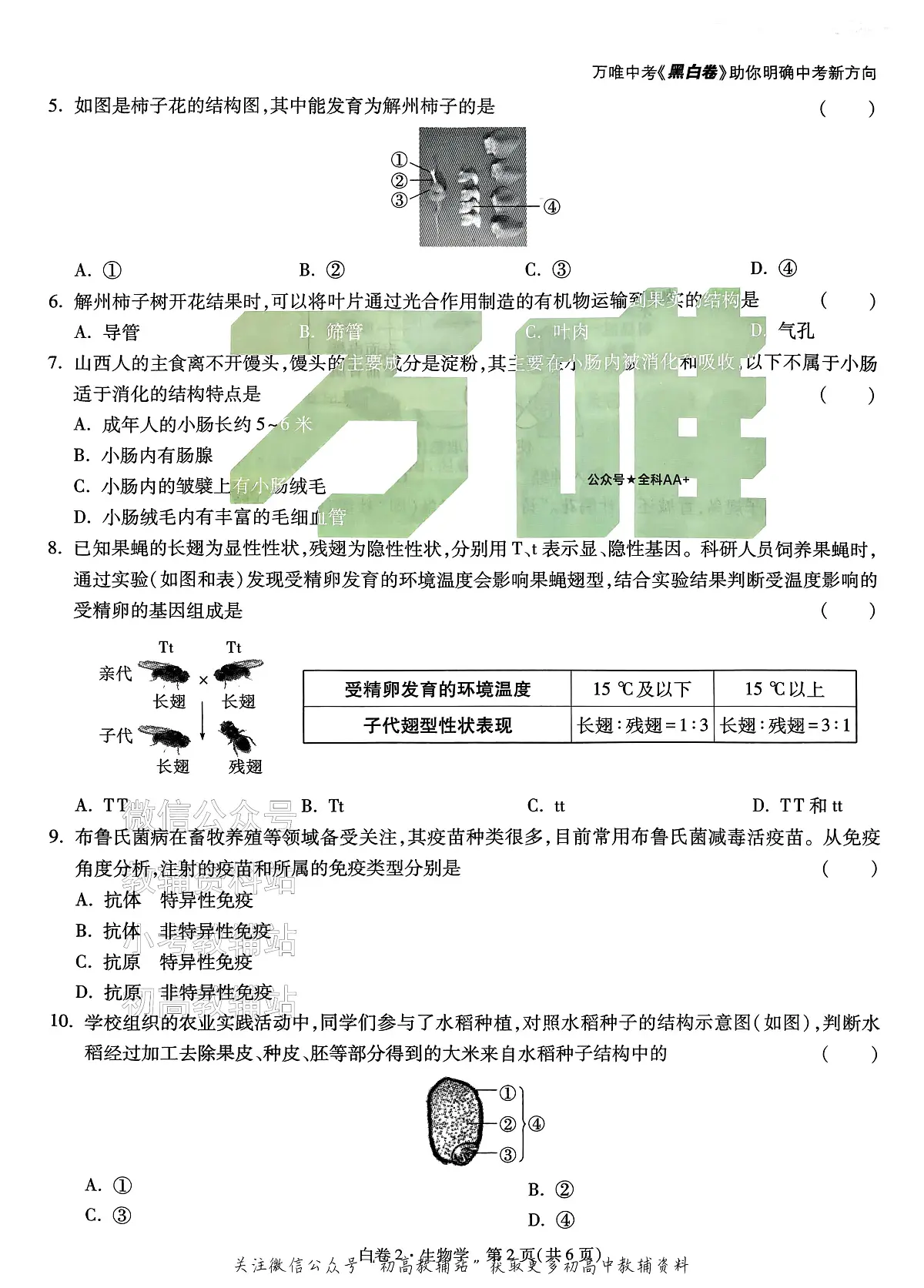 2025《万唯中考•山西黑白卷》生物白卷2第2页