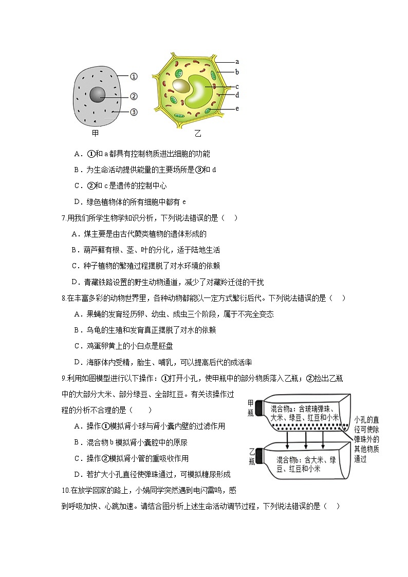 2025年江苏省连云港市东海县外国语学校八年级中考二模生物试题(中考模拟)第2页