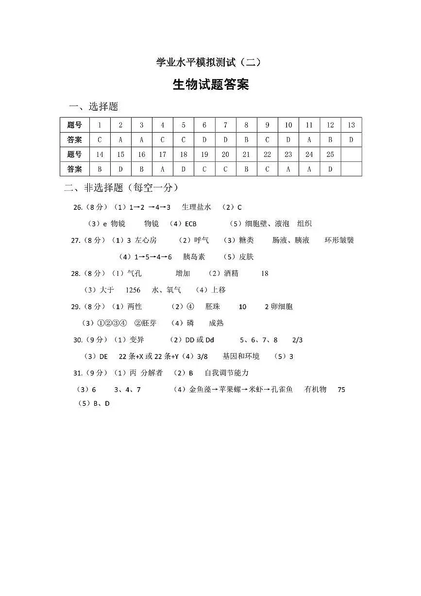2025年5月八年级生物答案20250513第1页