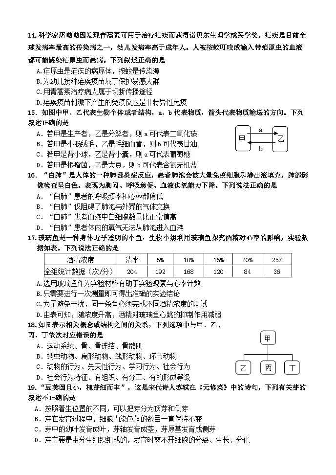 市中区八年级生物二模试题250515第3页