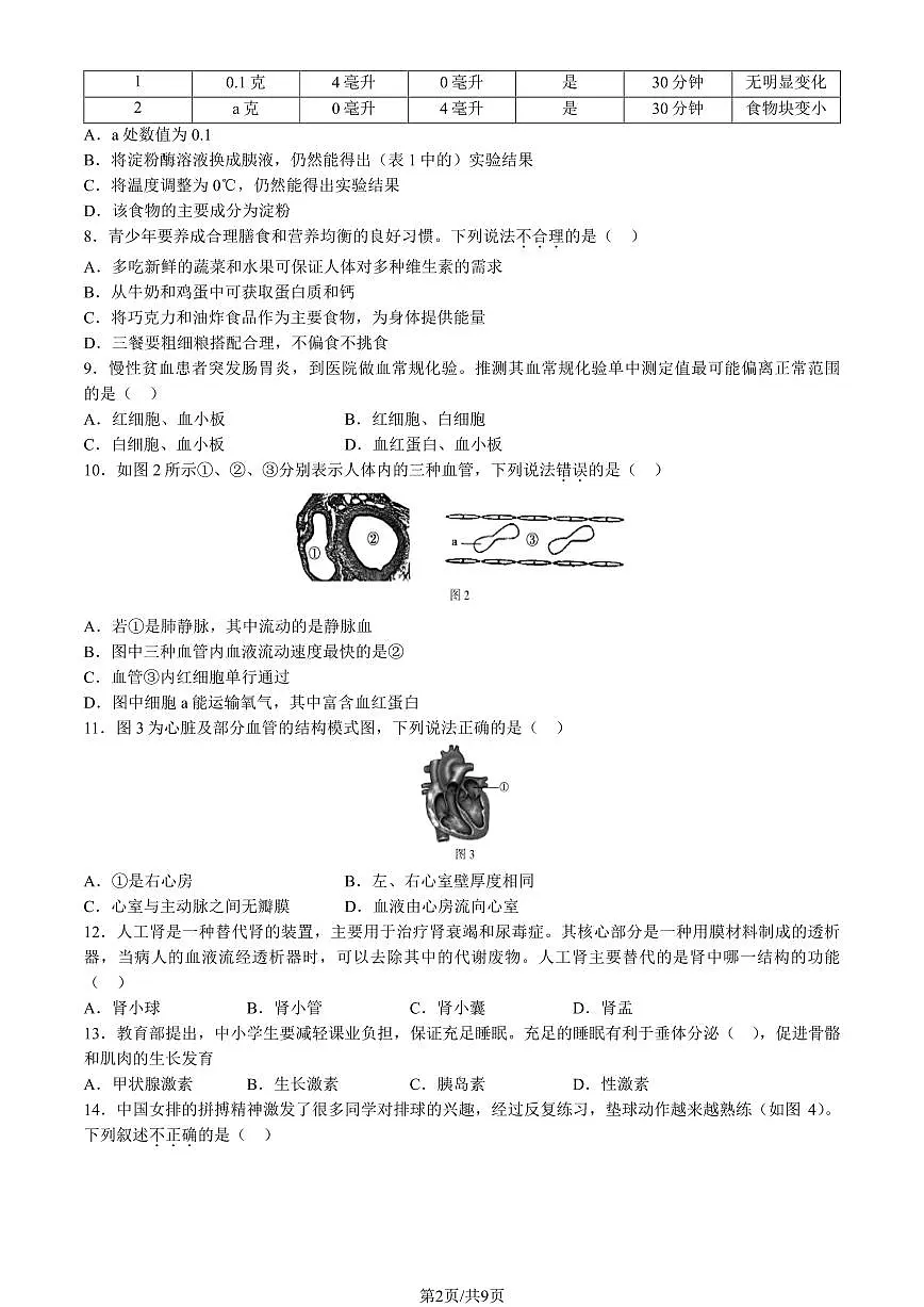 2023北京顺义初二一模生物试卷(含答案)第2页