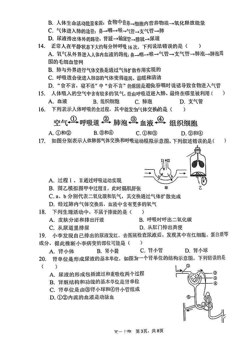 河北省石家庄第四十八中学2022-2023学年七年级下学期期末生物试题第3页