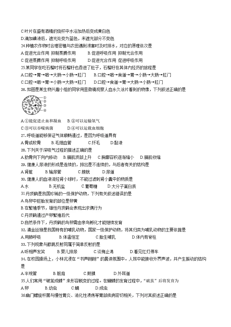 2025年黑龙江省牡丹江市中考二模生物试题(中考模拟)第3页