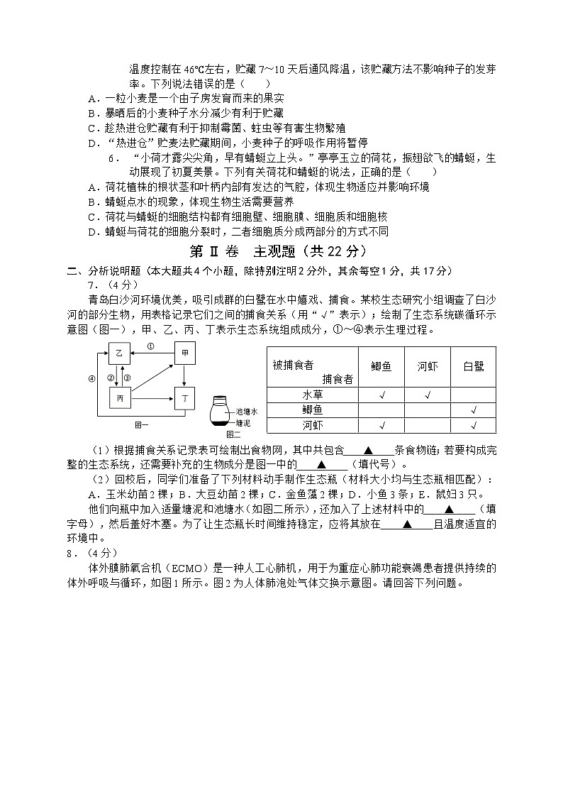 2025年四川省泸州市江阳区初中学业水平适应性考试生物学试题(原卷)第2页