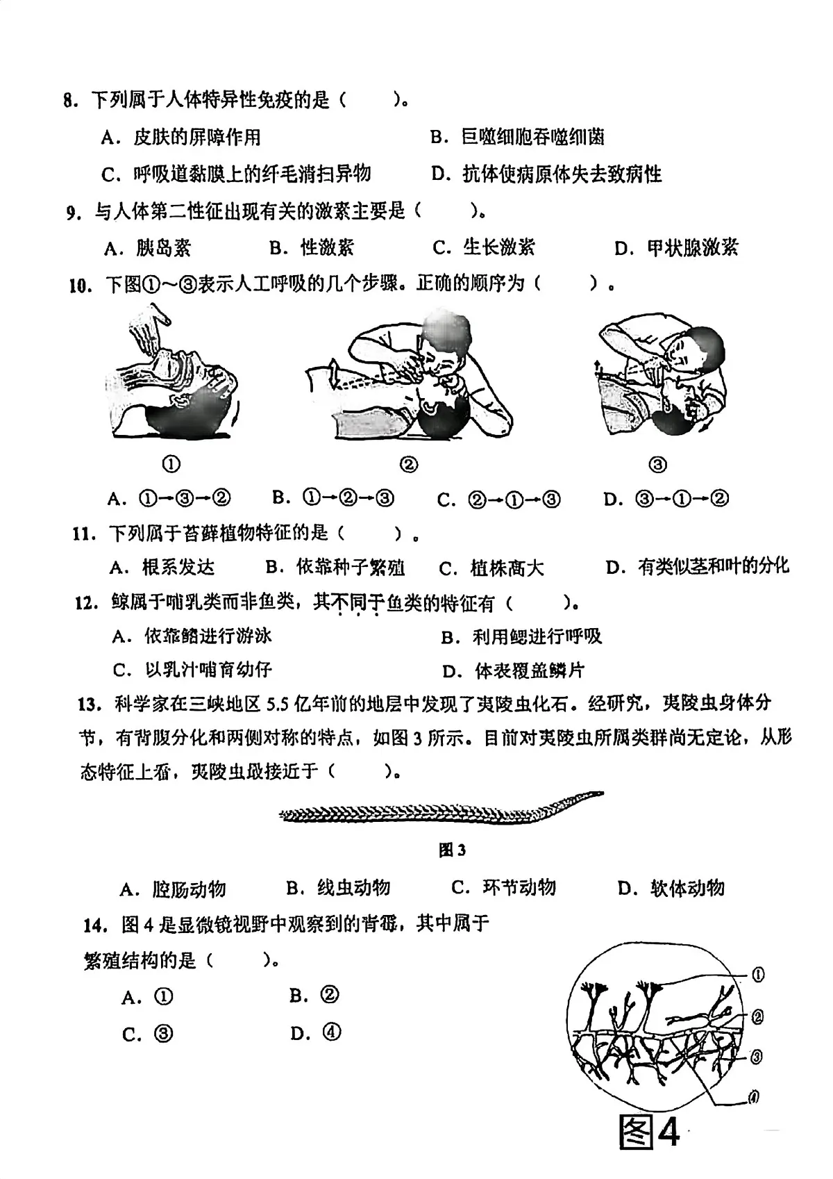 2025年上海市中考生物试卷(PDF版,含答案)第2页
