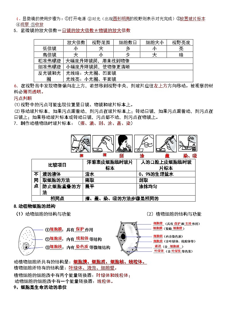 北师大版(2024)七年级上册生物期末复习全册必背知识考点提纲 学案第2页