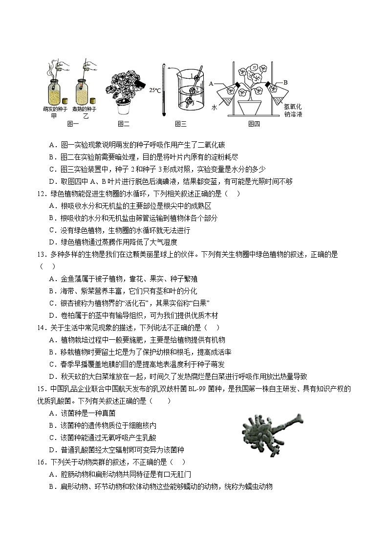 江苏省苏州市2024-2025学年七年级下学期生物期末模拟试卷(中考模拟)第3页