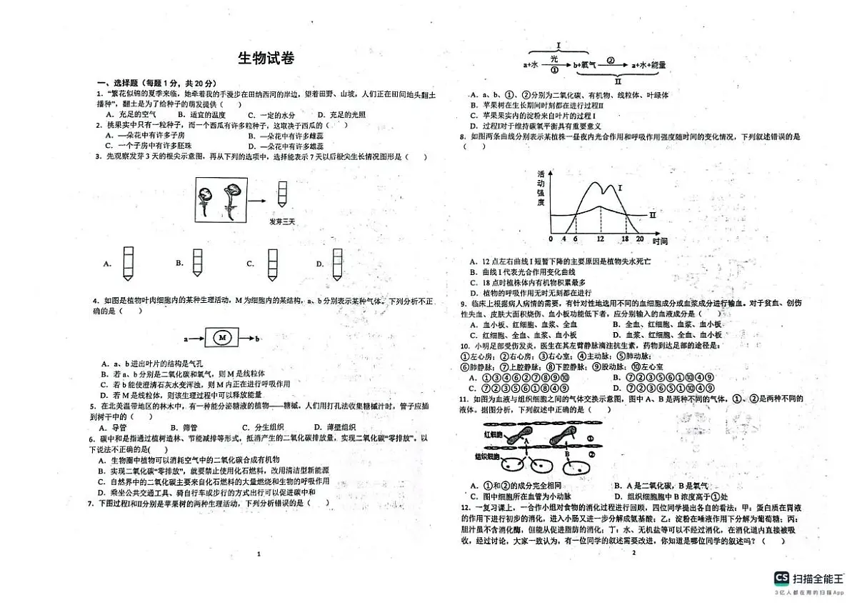 吉林省松原市前郭尔罗斯蒙古族自治县萨日朗学校2024-2025学年七年级下学期6月月考生物试题第1页