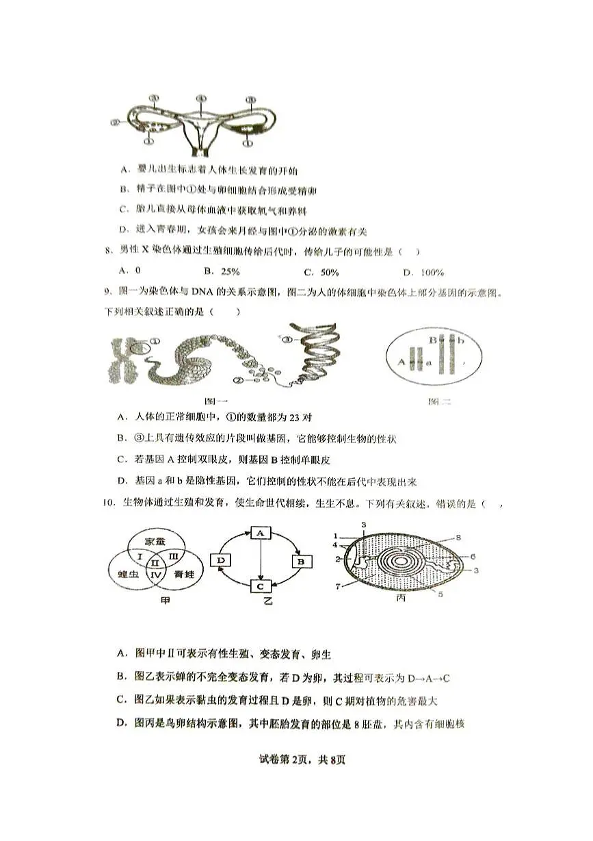 山东省枣庄市滕州市龙泉实验学校2024-2025学年七年级下学期6月月考生物试题第2页