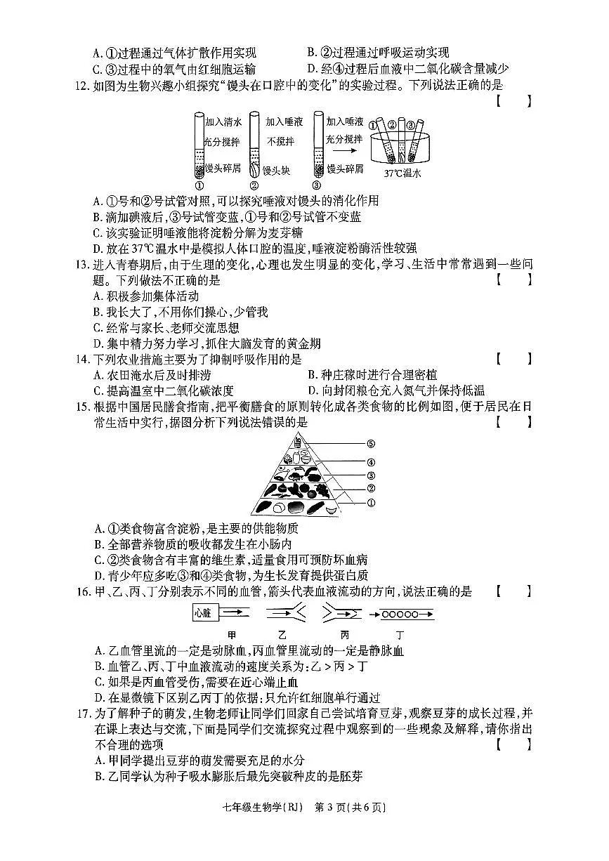 河南省濮阳市清丰县仙庄镇初级中学2024-2025学年七年级下学期6月期末 生物试题第3页