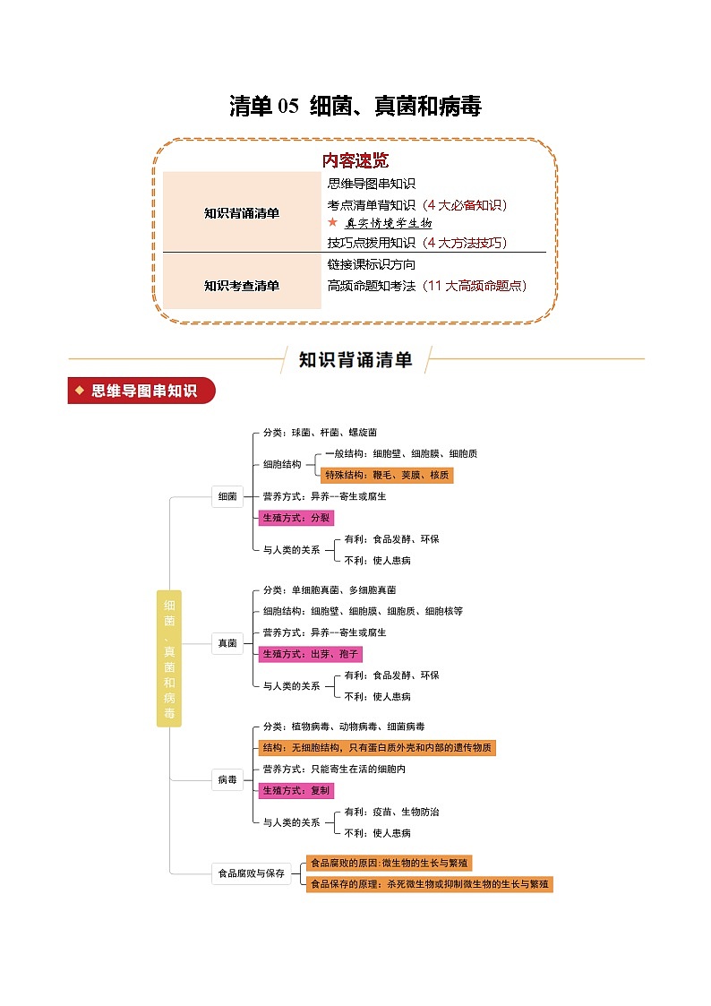 清单05 细菌、真菌和病毒(解析版)第1页