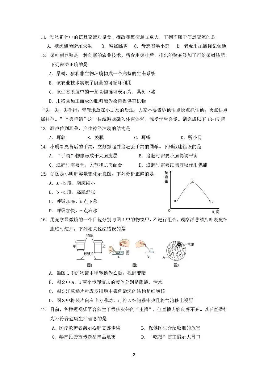 2025年海南省琼海某校八年级中考模拟(二)生物试题第2页