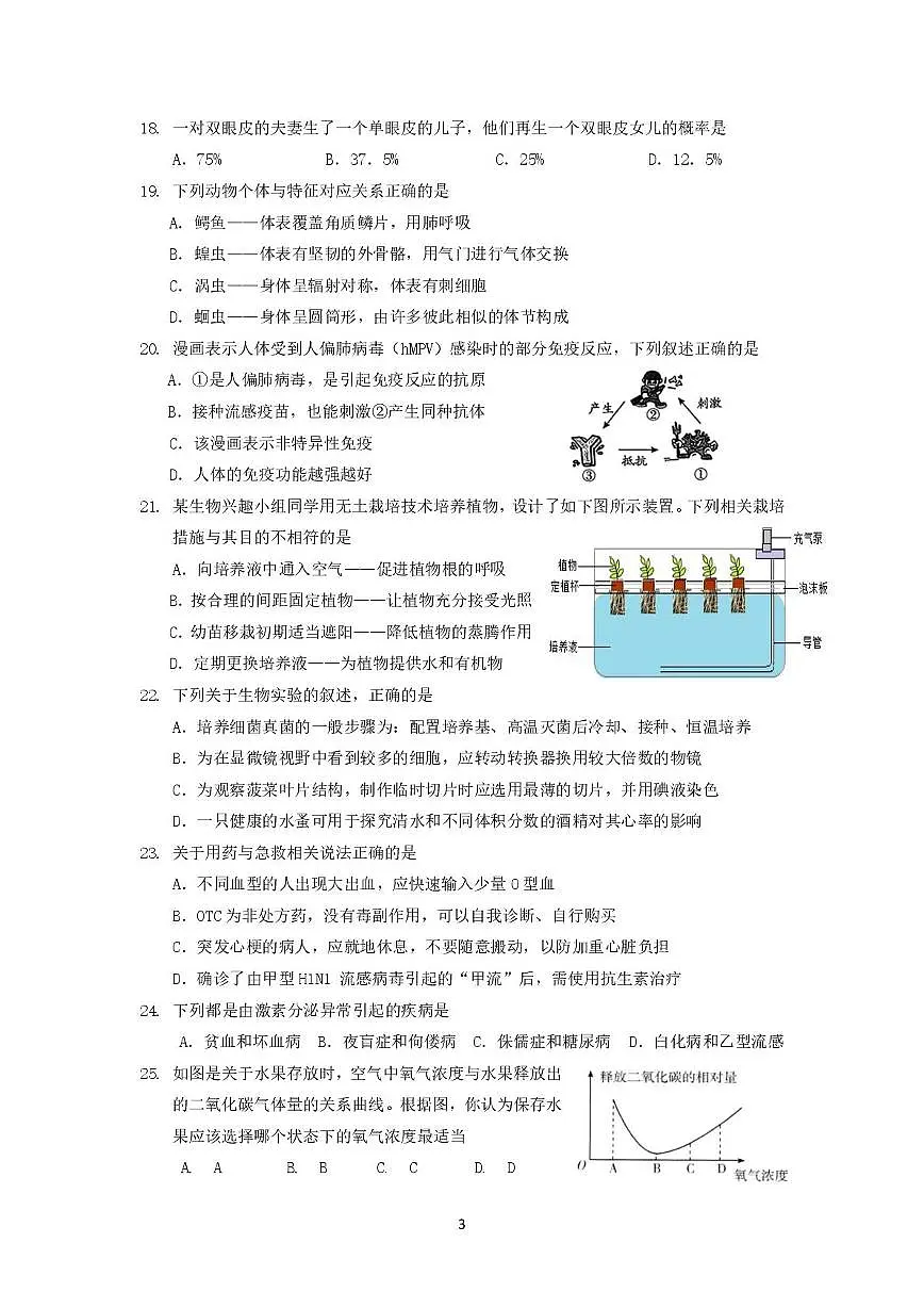 2025年海南省琼海某校八年级中考模拟(二)生物试题第3页