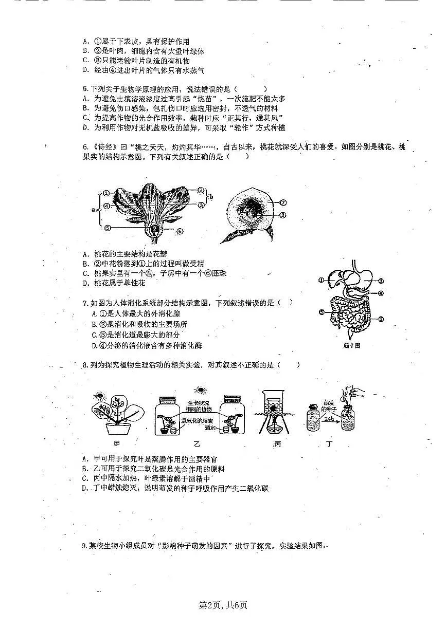 广东省江门市蓬江区省实学校2024-2025学年七年级下学期6月份月考生物试题第2页