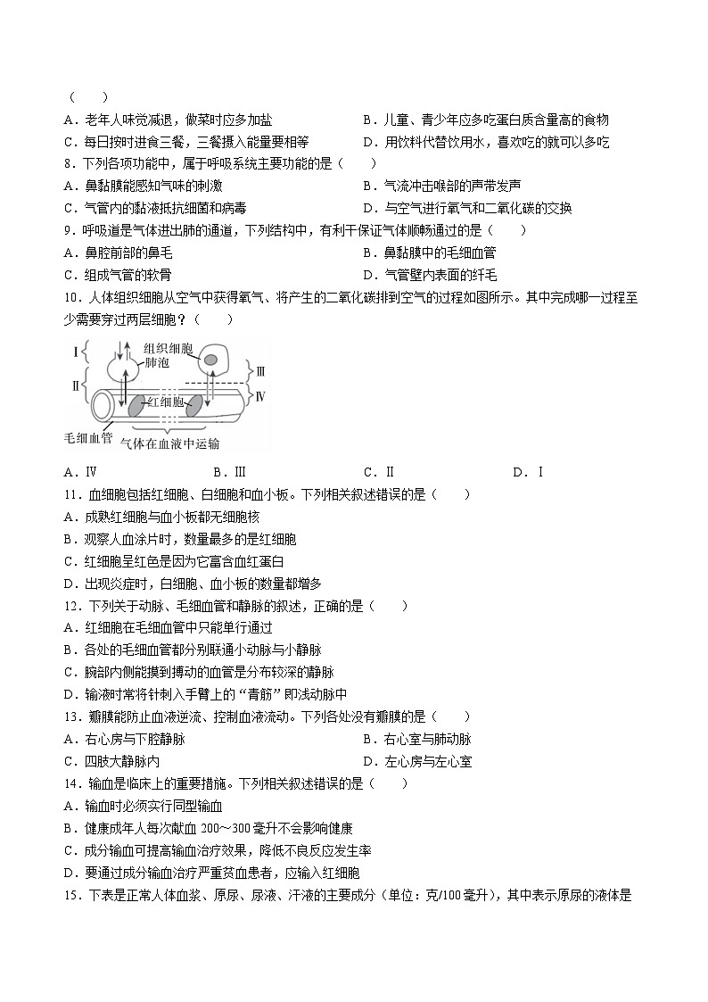 【7生(人)期末】涡阳县2023-2024学年七年级下学期期末考试生物试题第2页