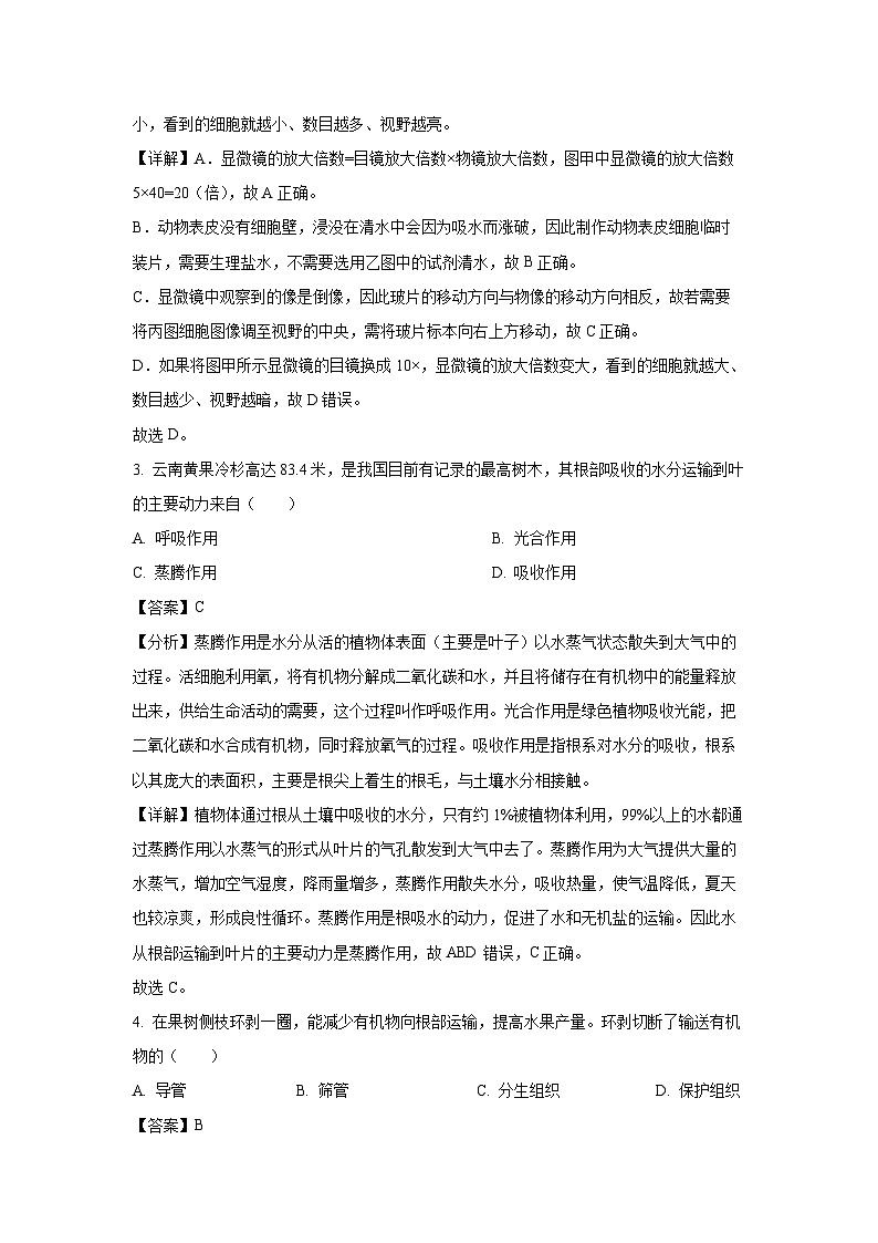 2024年北京市順義區(qū)八年級中考一模生物試卷（解析版）第2頁