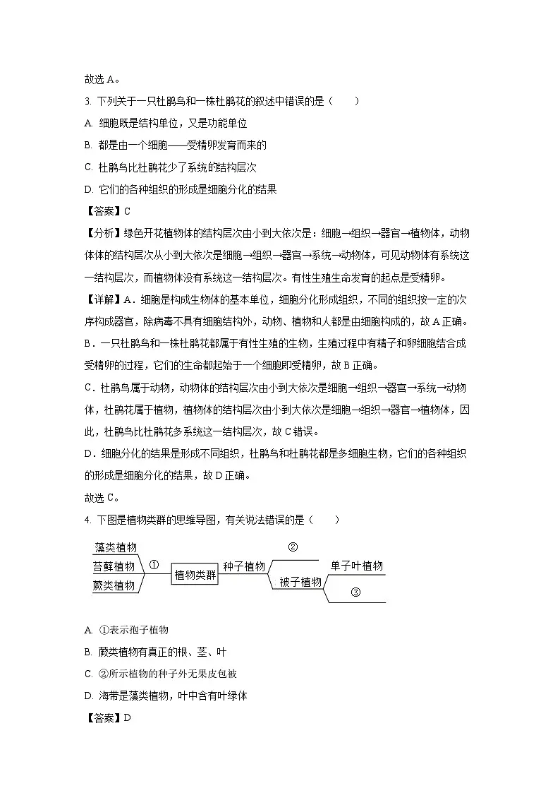 2025年黑龙江省齐齐哈尔市八年级中考模拟生物试卷(解析版)第2页