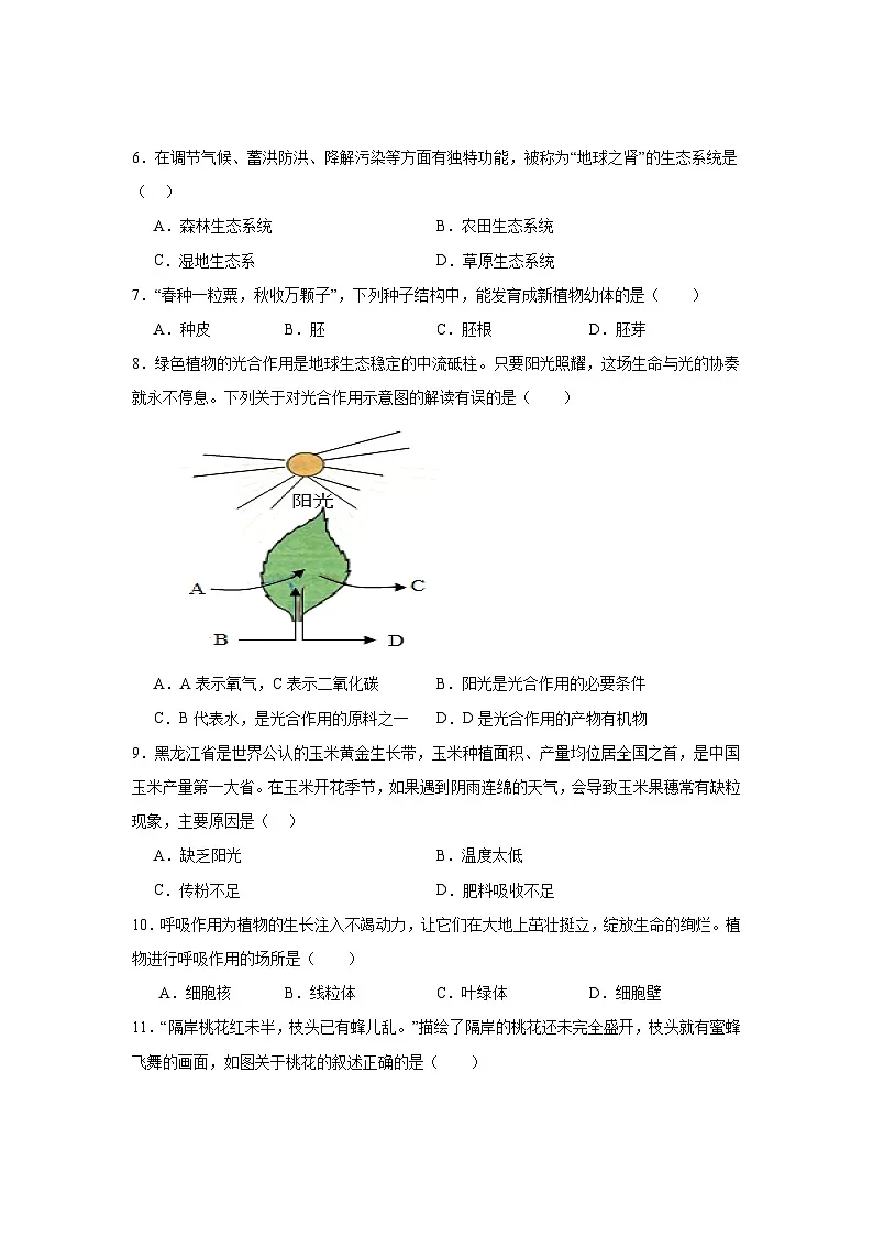 2025年黑龙江省哈尔滨市平房区八年级调研测试二模生物试题(附答案解析)第2页