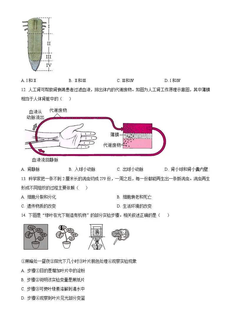 2025年山西省初中学业水平考试中考(会考)生物试卷(真题+答案)第3页