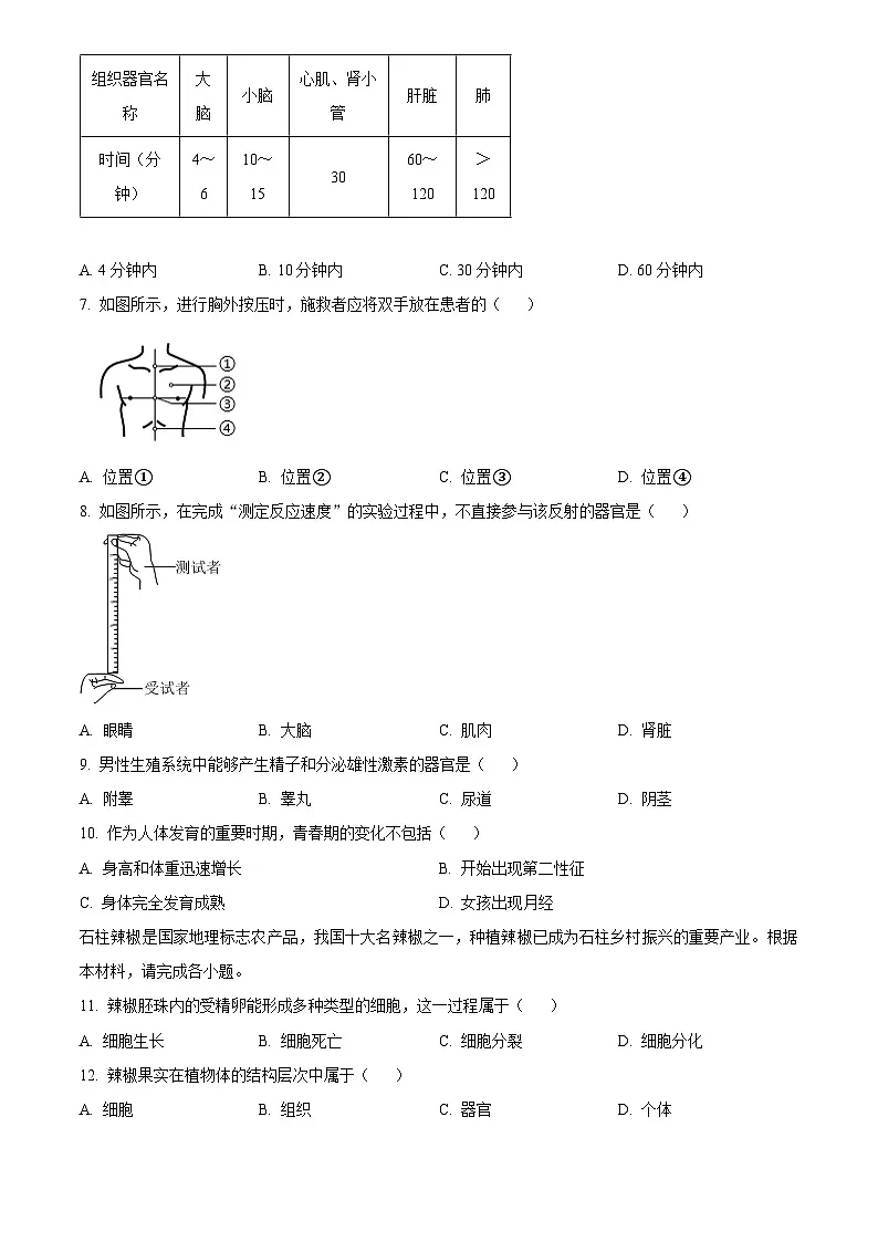 2025年重庆市初中学业水平考试中考(会考)生物试卷(真题+答案)第2页