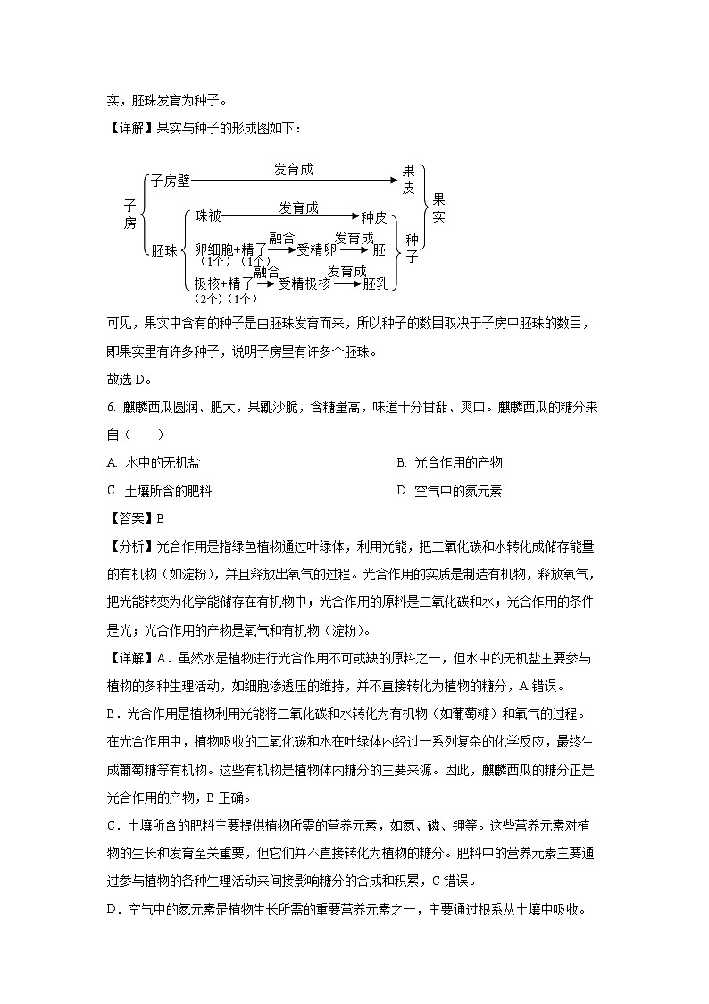 安徽省芜湖市区2024-2025学年七年级下学期期末生物试卷(解析版)第3页