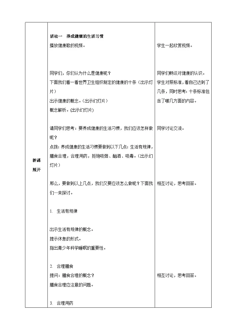 北师大版(2024)生物八年级上册 14.1 健康及其条件(表格式教案)第2页