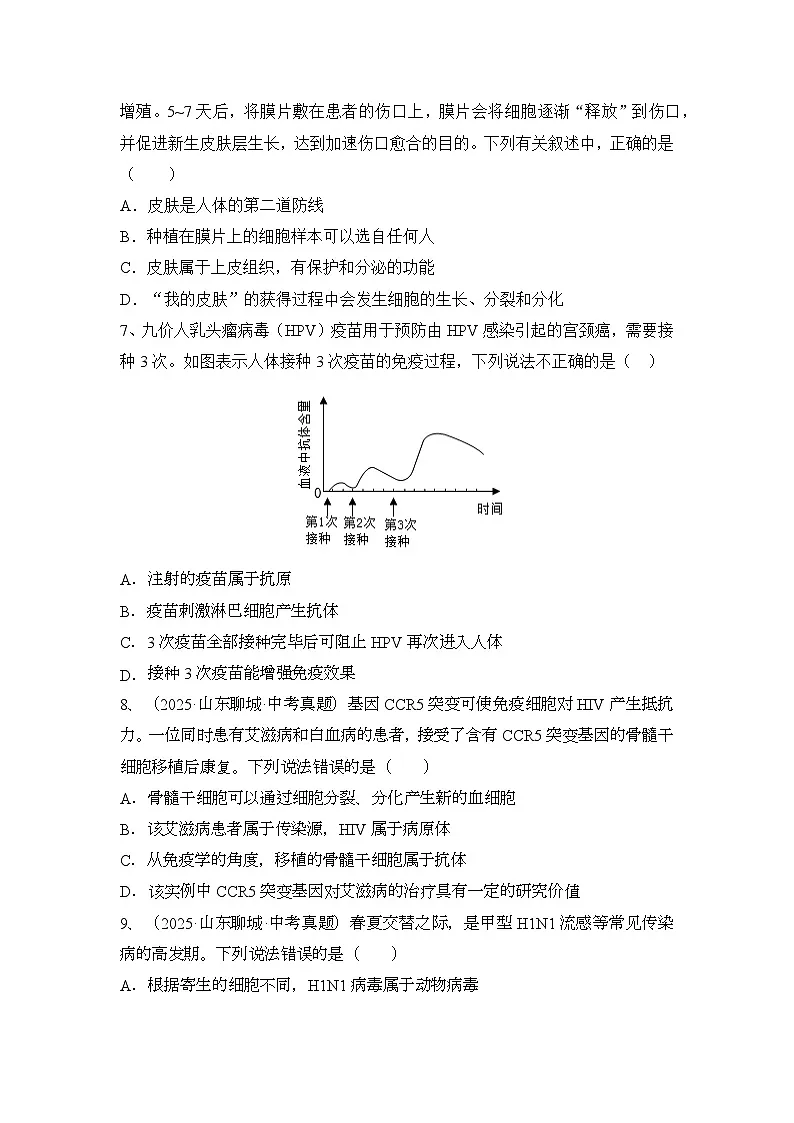 2024年人教版八年级生物上册4.7.2 免疫与免疫规划【同步练习】(含答案+详细解析)第2页