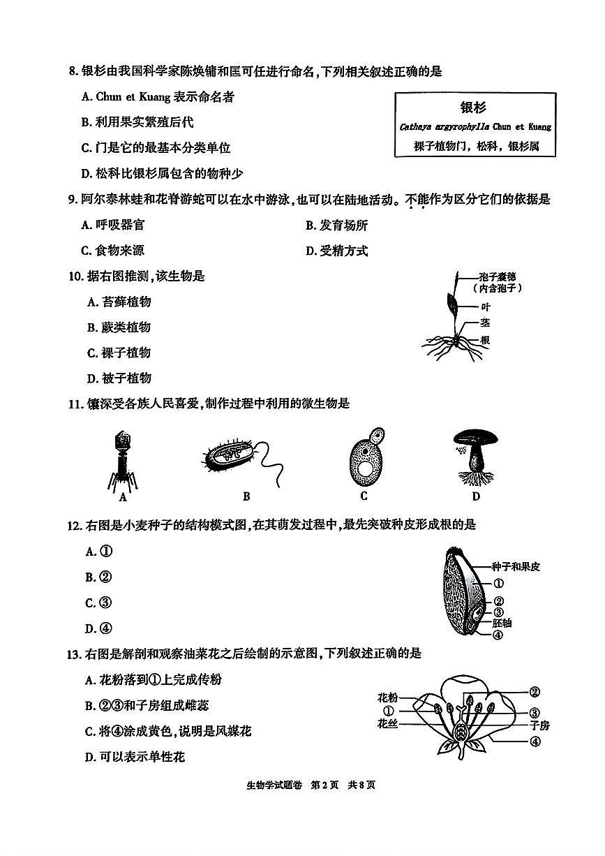2025年新疆生产建设兵团中考生物试题第2页