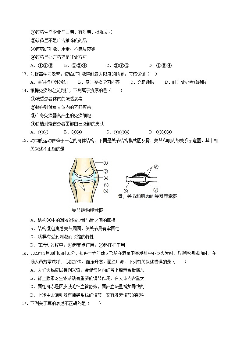 学易金卷:八年级生物上学期第一次月考01【测试范围:人教版2024第6章到第7章】(考试版)(人教版2024)第3页