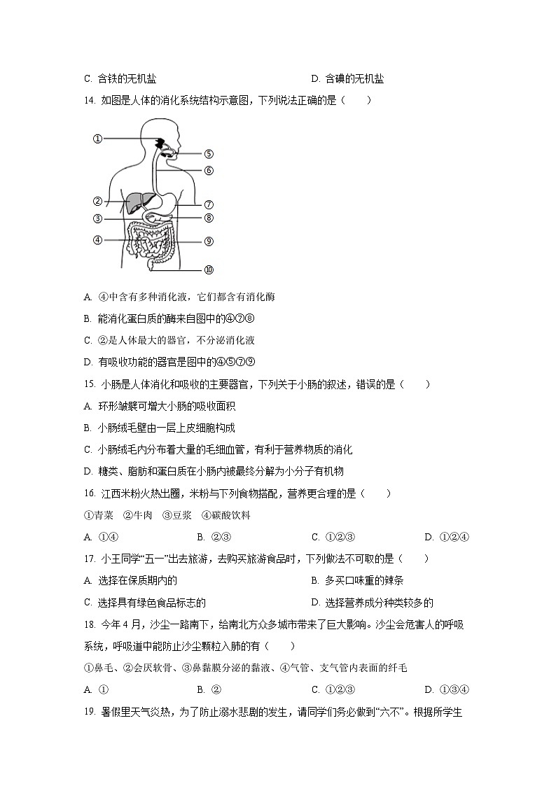 甘肃省定西市通渭县平襄教育集团2024-2025学年七年级下学期6月月考生物试卷(学生版)第3页