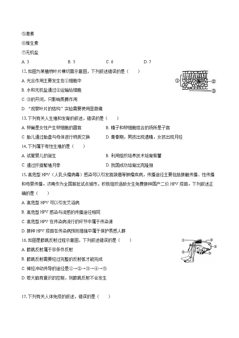 2025年山东省济南市中考生物试卷(含详细答案解析)第3页