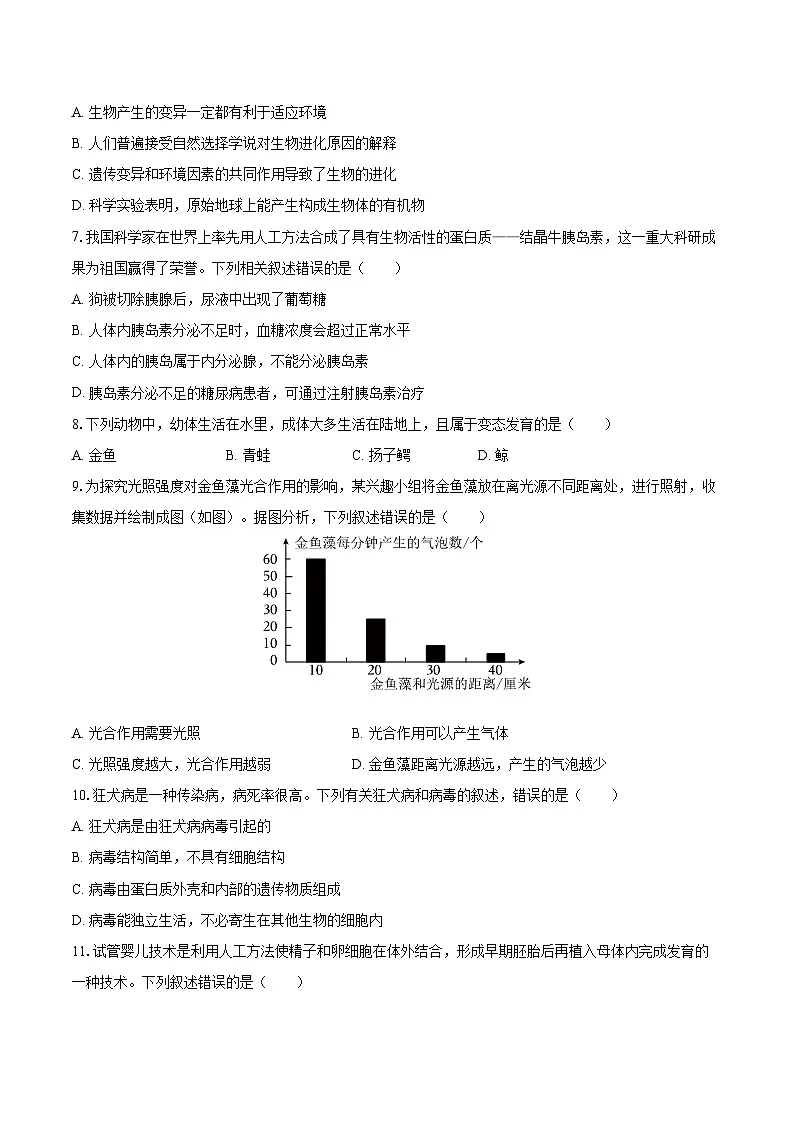 2025年西藏中考生物试卷(含详细答案解析)第2页