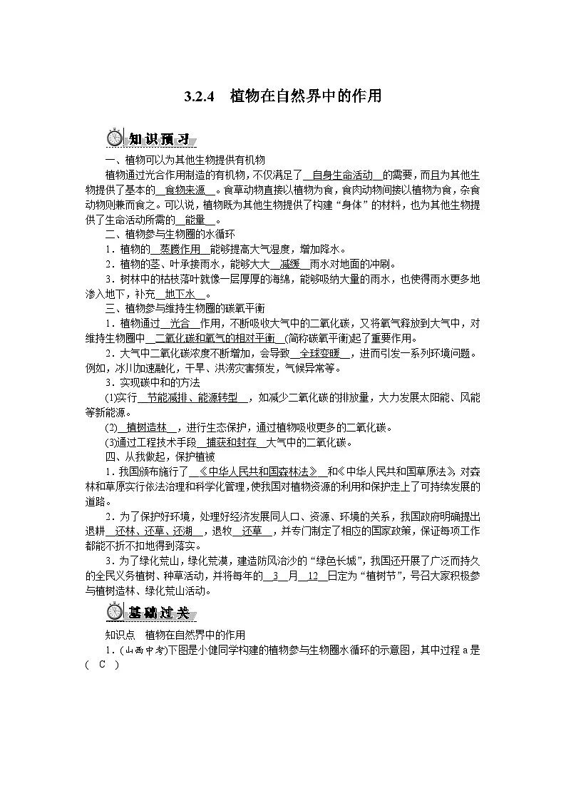 3.2.4 植物在自然界中的作用第1页